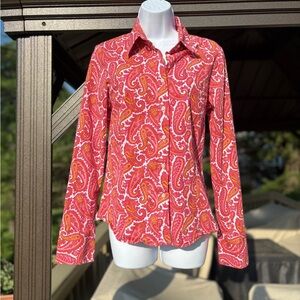 TAYLORBYRD Pink/White/Orange Paisley Button-Down Shirt, Size: 12